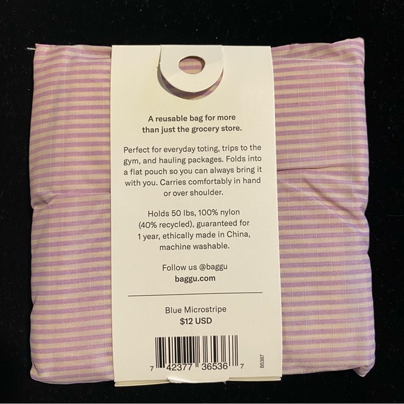 NWT BAGGU BLUE MICROSTRIPE Standard Size Reusable Bag - Discontinued Pattern - Picture 2 of 5